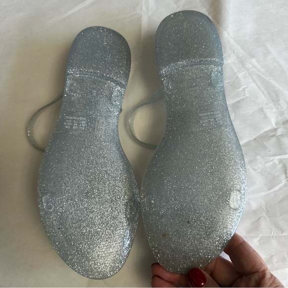 Stuart Weitzman Womens Sawyer Slide Silver Glitter Sparkle Jelly Sandals Slip On - Picture 7 of 9